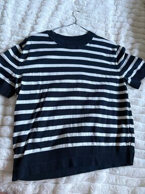 Banana Republic Navy and White Striped Short-Sleeve Tee
